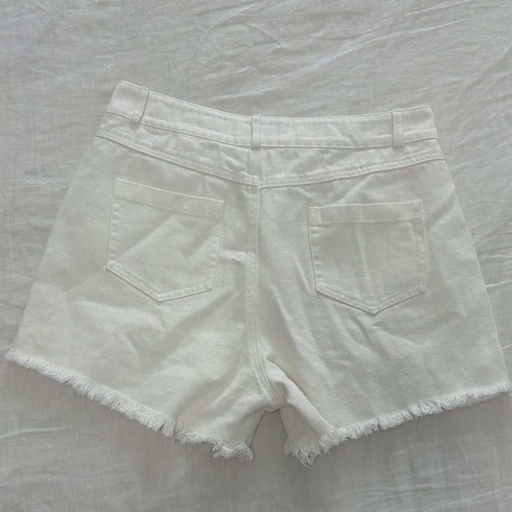 Blue B White Ripped Rhinestone Fringe Shorts - Picture 11 of 11